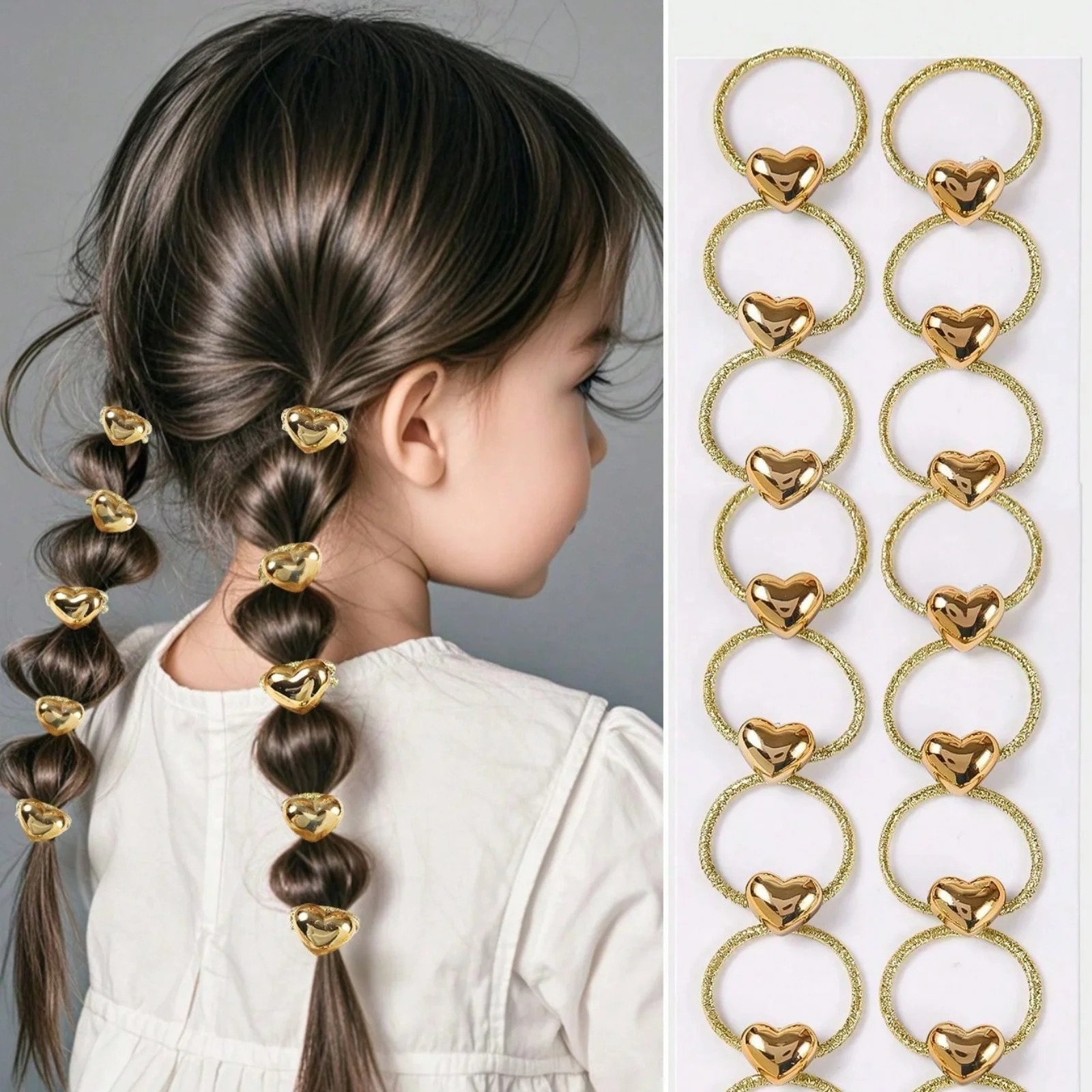 Wrap Ring Gold - 10개 골드 하트 헤어 링 세트