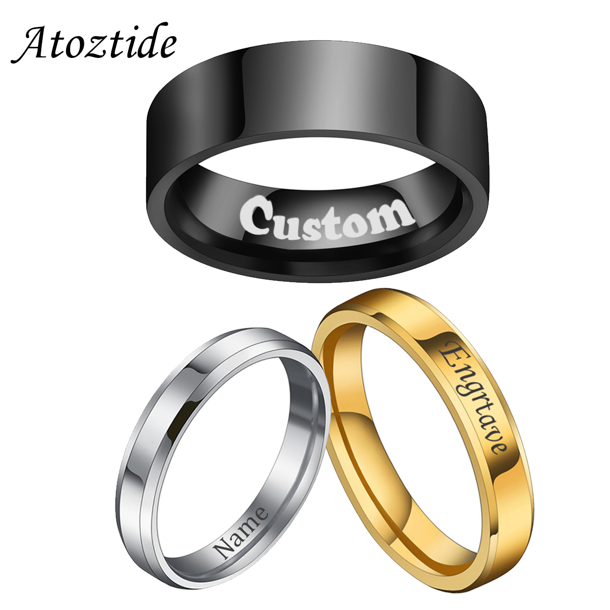 Wrap Ring Gold - Atoztide 4/6/8mm 여성을위한 맞춤형 조각 이름