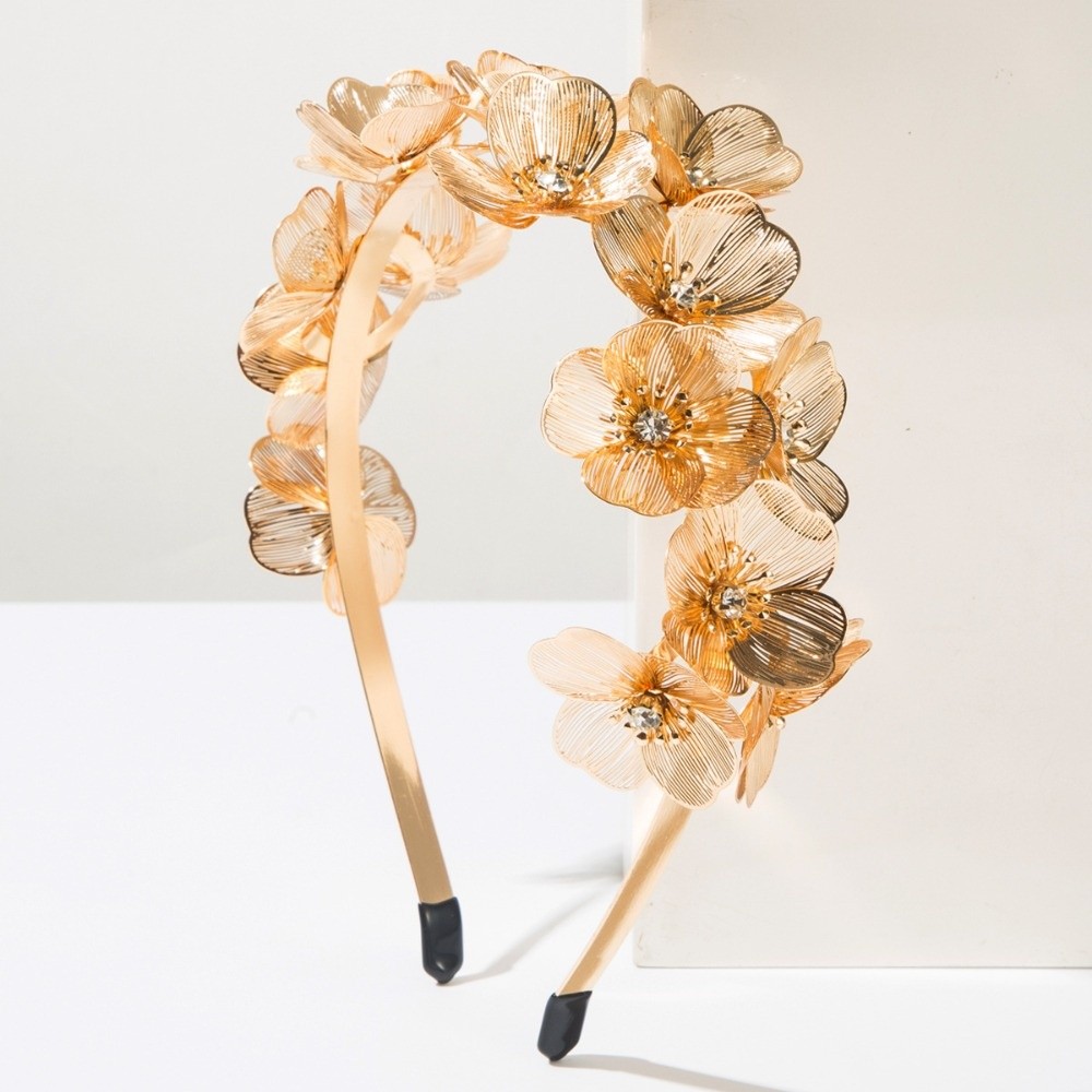Wrap Ring Gold - 우아한 중공업풍 꽃 머리띠 파티 헤드웨어