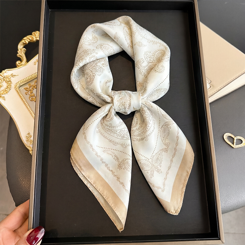 Women'S Accessories For Neck - 빈티지 베이지 페이즐리 프린트 스퀘어 스카프