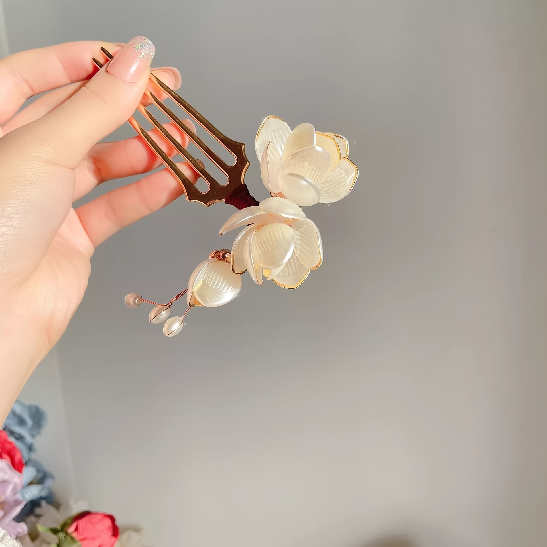 Women Accessories Aesthetic - 중국 스타일 쉘 목련꽃 헤어 빗