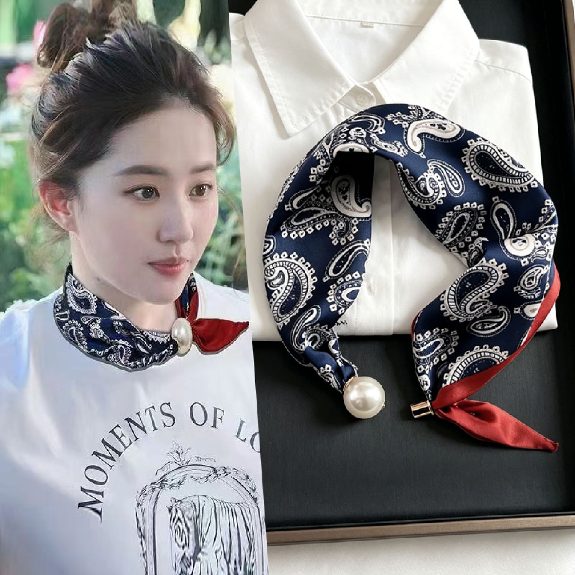 새로운 페이즐리 프린트 진주 꼬리 자석 걸쇠 스카프 여 - Women'S Accessories For Neck 리뷰 및 가격
