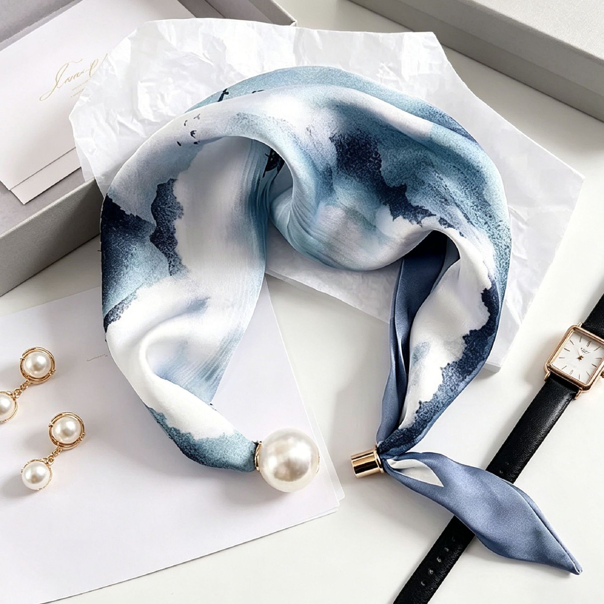 새로운 페이즐리 프린트 진주 꼬리 자석 걸쇠 스카프 여 - Women'S Accessories For Neck 리뷰 및 가격