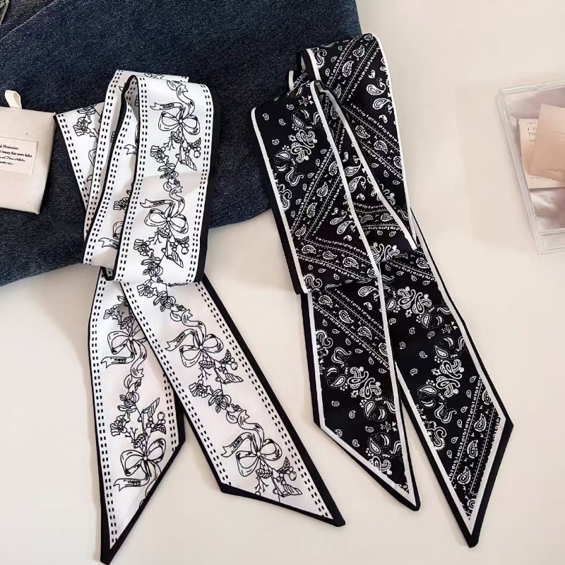 블랙 화이트 양면 페이즐리 롱 스카프 셔츠 넥 장식 헤 - Women'S Accessories For Neck 리뷰 및 가격