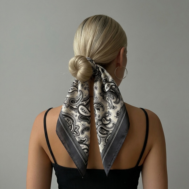 럭셔리 새틴 스퀘어 스카프 페이즐리 프린트 헤어밴드 빈 - Women'S Accessories For Neck 리뷰 및 가격