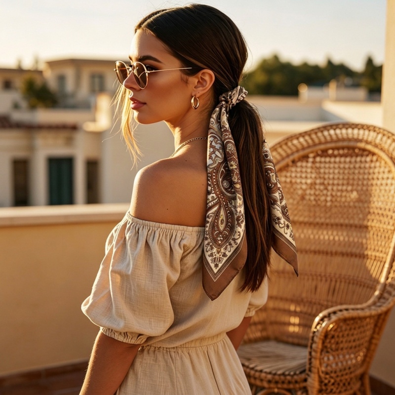 럭셔리 새틴 스퀘어 스카프 페이즐리 프린트 헤어밴드 빈 - Women'S Accessories For Neck 리뷰 및 가격