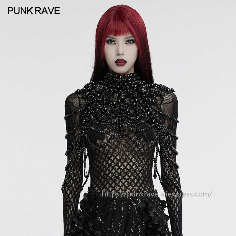 PUNK RAVE 여성용 고딕 해골 비즈 넥 커버 멀티 - Women'S Accessories For Neck 리뷰 및 가격