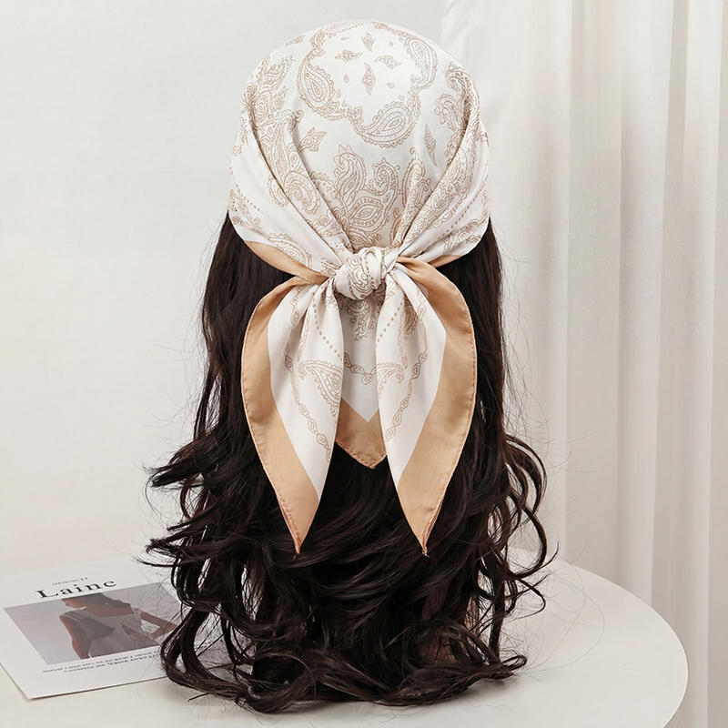 빈티지 베이지 페이즐리 프린트 스퀘어 스카프 새틴 실크 - Women'S Accessories For Neck 리뷰 및 가격