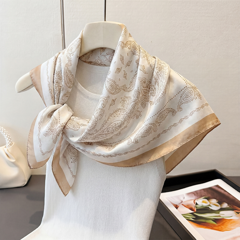 빈티지 베이지 페이즐리 프린트 스퀘어 스카프 새틴 실크 - Women'S Accessories For Neck 리뷰 및 가격